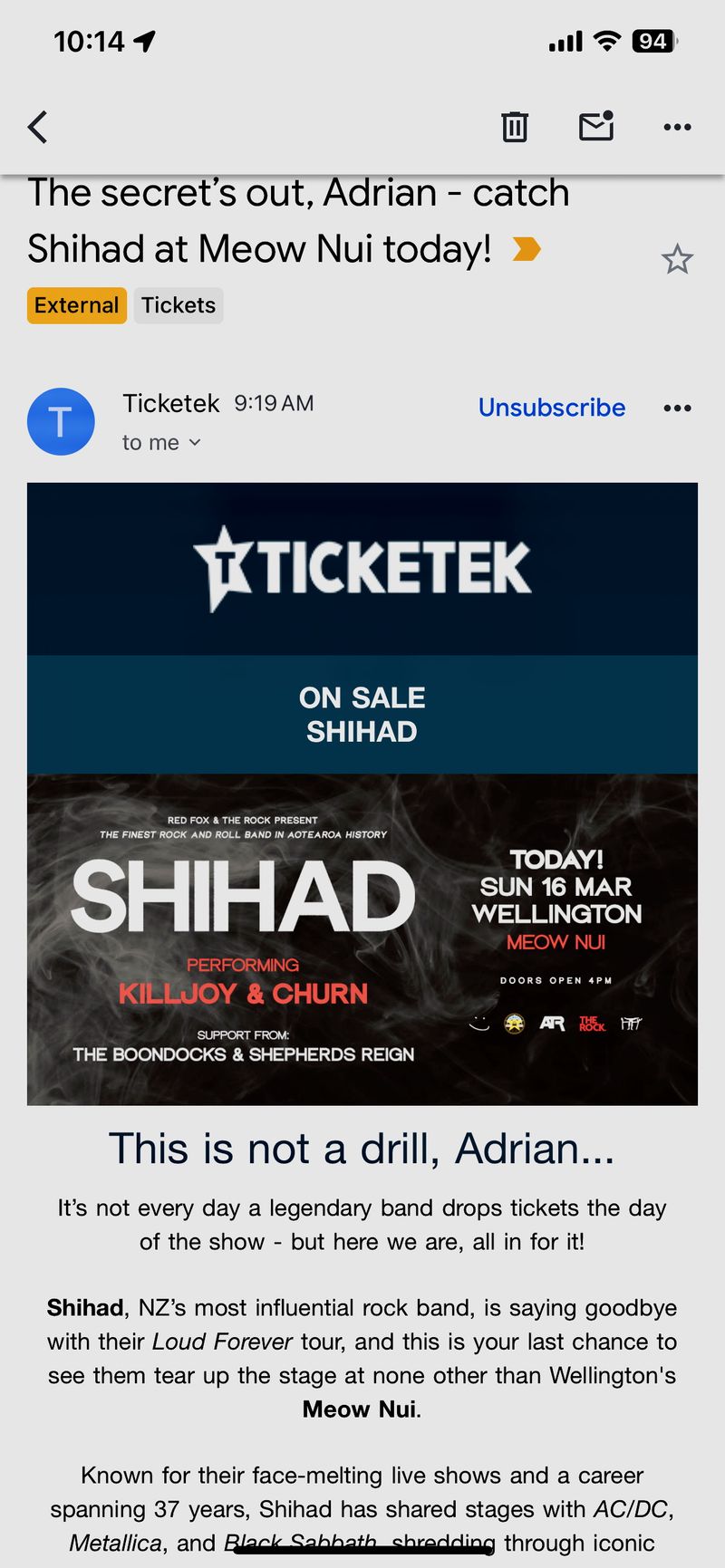 Shihad at Meow Nui, Wellington on March 16 2025